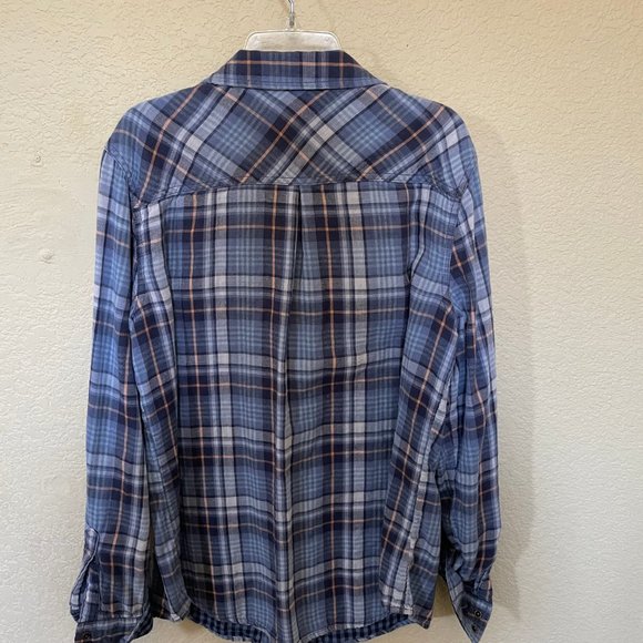 Arizona Jeans Plaid Flannel Button Down Shirt Woman's L Large Blue Long Sleeve - Picture 2 of 3